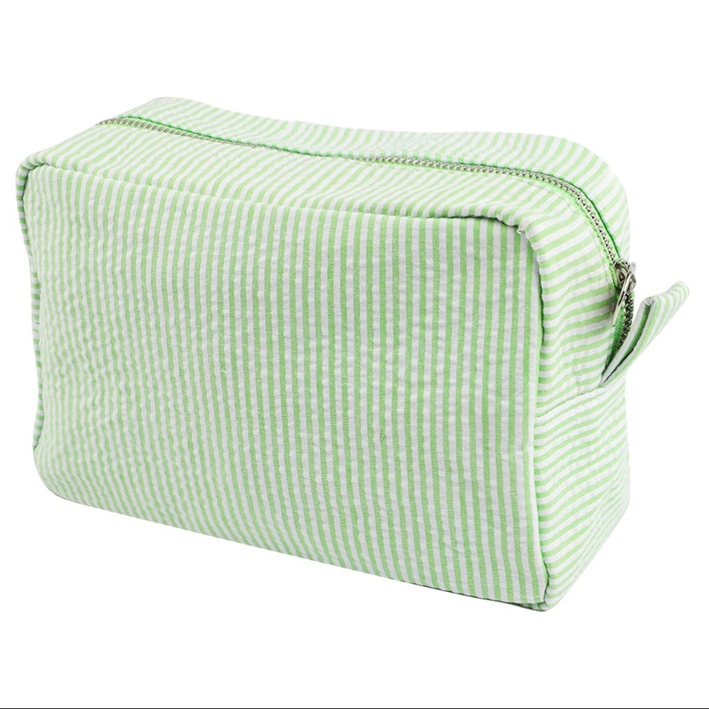 Green Seersucker Cosmetic Bag New
